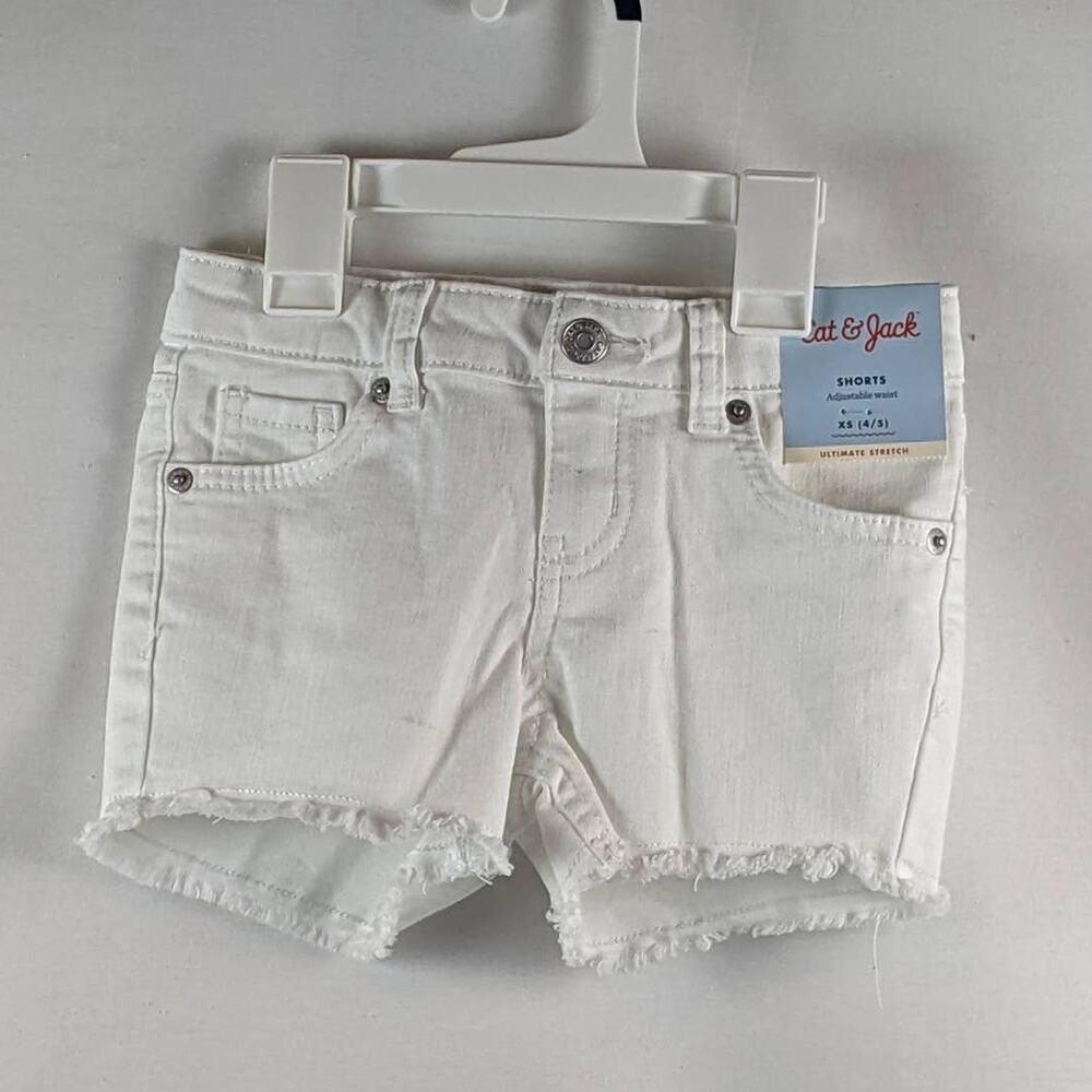 Jean Shorts Cat & Jack White XS 4/5โ Casual Frayed Cutoff Hem Fly Button Zipper